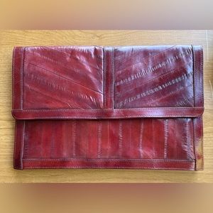 Sleek Genuine Eel Skin Ruby Red Mahogany Clutch Bag            c1977